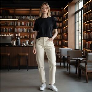 Edwin Hana Classic Straight Crop Button Fly Denim Jean Pants, White,Size 27, NWT